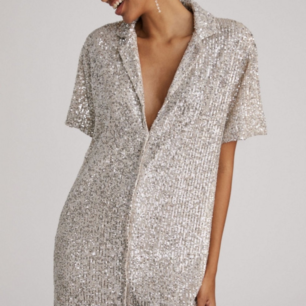 Anthropologie/Sunday in Brooklyn - Champagne Sequined Mini Shirtdress Large